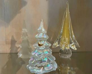 Vintage Fenton Iridescent Art-glass Christmas Tree with Bird, Murano Art-glass Christmas Tree, Frosted Slag Glass Tree