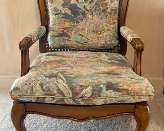 Vintage French Provincial Cane Back Water Fowl Upholstered Chair