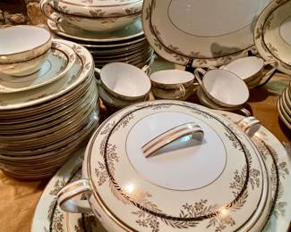 Huge Noritake China Set with Multiple Serving Pieces Pattern No. 5299 Gold & Black