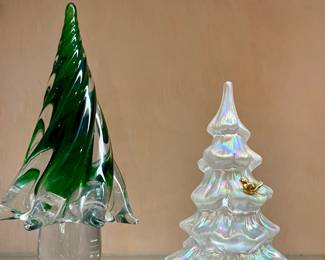 Murano Art-glass Christmas Tree, Fenton Iridescent Art-glass Tree with Bird