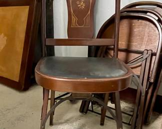 Vintage Wood Card Table with Folding Chairs