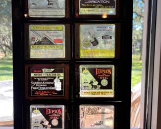 Framed Old Glass Advertising Slides on Glass of Eagle Lake Businesses-Eagle Lake Merchantile, A A Klockman, EL Mooney, E L Baring & Highway Garage East Bernard