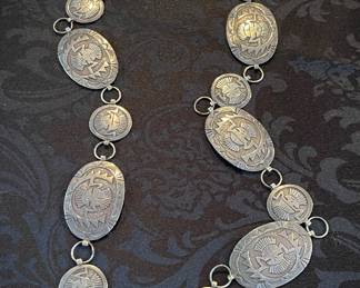 Vintage Native American Sterling Silver Belt-signed by artisan Gene Gibson-Navajo artisan