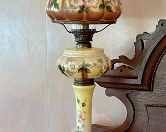 Victorian Handpainted Floral & Brass Lamp-Lovely!