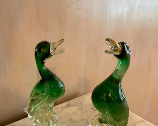 Art Glass Emerald Ducks