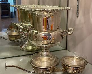 F.B. Rogers Silver Co. Silver Plate Wine Wagon, Silverplate Champagne Bucket from Helyn’s Flower Basket