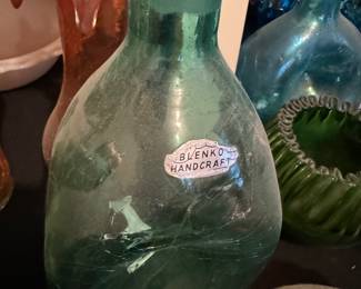 BLENKO CRACKLE, PLUS REALLY UNUSUAL BLENKO TIGHT PINCHED GREEN BOWL