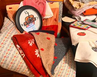VINTAGE LINENS AND OHIO STATE CLOCK