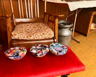 ANTIQUE OAK ROCKER .IRON BENCH