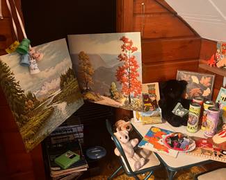 VINTAGE PAINT BU NUMBER ARE, CHILDS FOLDING TABLE AND CHAIRS