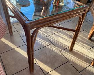 Rattan / Glass End Table $ 80.00
