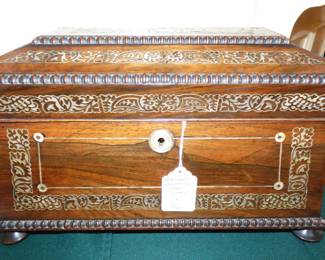 GORGEOUS Rosewood Tea Caddy with Mother of Pearl Inlay (See Next 2 Pictures)