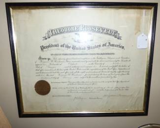 U S Postal Department Appointment Signed by Theodore Roosevelt