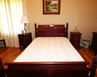 Antique Walnut Full Size Bed, Hand Crocheted Bedspread