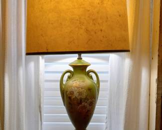 Vintage hand painted lamp, includes an appropriate period lampshade in good condition. Several accessory lamps available in the home.