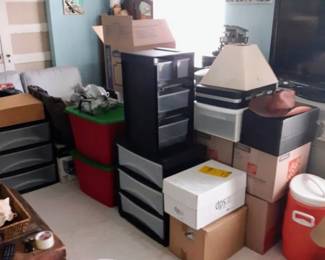 Miscellaneous household items, Christmas Decorations, clothing.