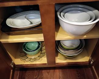 Serving dishes and bowls sets. Some are vintage Pyrex. Everything you need to set up a home can be found at this sale.