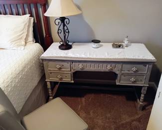 Nice sized wood desk with a distressed grey painted finish. A solid, beautiful addition to your office or home!