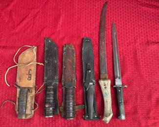 VTG. Combat Fighting Knives Various Styles RARE GERBER DAGGER STYLE KNIFE AND SHEATH.