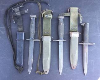 Vtg. Military WW2 Vietnam Era Bayonets with Leather Metal Sheaths.