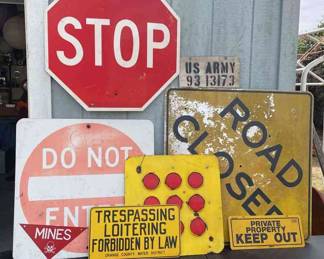 Metal Signs Representing Army, Road  Transportation
