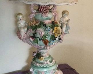 Vintage Capodimonte Style Italian Porcelain Floral Cherub Angel Lamp 