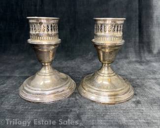 Pair "Berkeley" International Sterling Weighted Candlesticks With Add On Holders N282