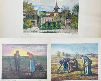 Three Barbizon Colored Etchings By Marcel Jacques And T. Fazano