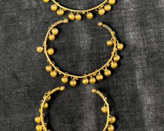 Three Tribal Brass-Tone Jingle Bracelets Hallmarked