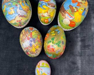 Six Vintage 1950s Or 60s Easter Egg-Shaped Candy Boxes