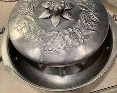 Vintage stamped aluminum with lid.  