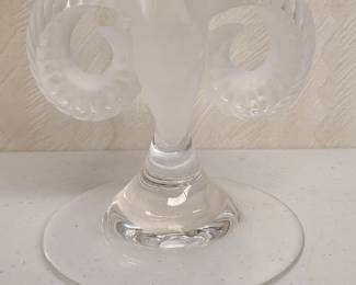 Lalique Aries Crystal Compote Vase Rams Head-1978 Signed 