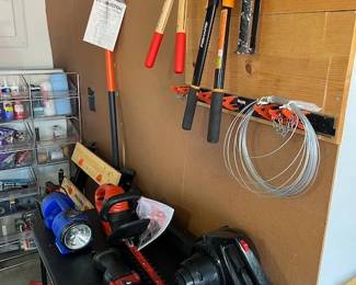 Skil reciprocating saw, Black & Decker chainsaw, Craftsman leaf blower, Remington pole saw