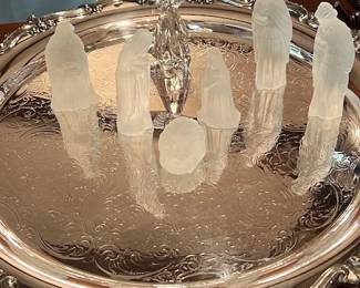 silverplate tray with frosted glass nativity