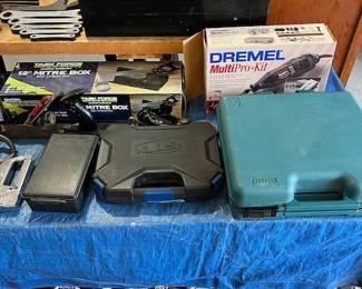 Makita cordless drill, Dremel MultiPro Kit, mitre box