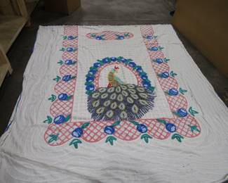 Vintage Peacock chenille bedspread large