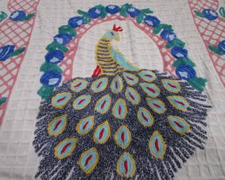 Vintage Peacock chenille bedspread large