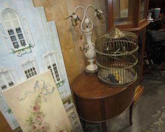 Antique furniture, vintage brass birdcage