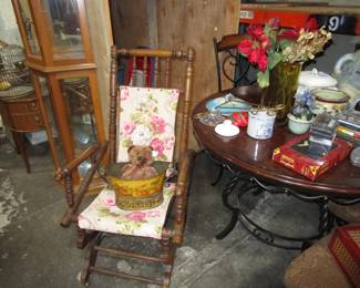 Antique rocker, vintage table with chairs