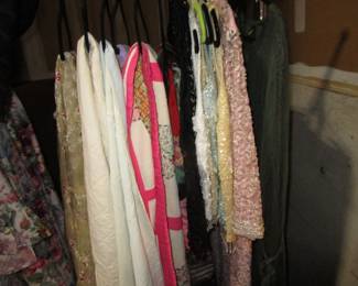 Antique quilts and beaded tops, dresses