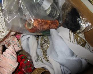Bins and bins and bins of vintage/antique trim, appliques, beads, lace, more trims