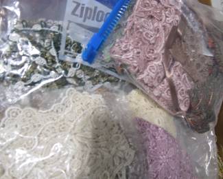 Bins and bins and bins of vintage/antique trim, appliques, beads, lace, more trims