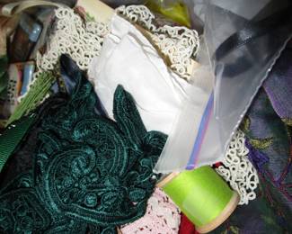 Bins and bins and bins of vintage/antique trim, appliques, beads, lace, more trims