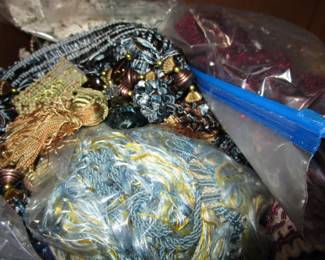 Bins and bins and bins of vintage/antique trim, appliques, beads, lace, more trims
