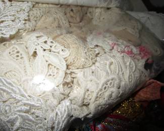 Bins and bins and bins of vintage/antique trim, appliques, beads, lace, more trims