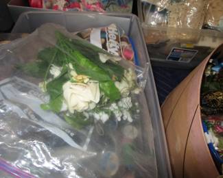 Bins and bins and bins of vintage/antique trim, appliques, beads, lace, more trims 