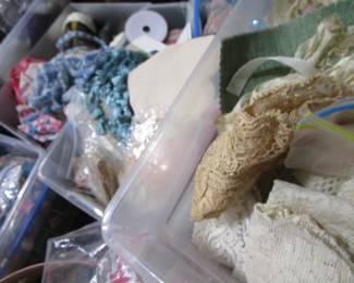 Bins and bins and bins of vintage/antique trim, appliques, beads, lace, more trims