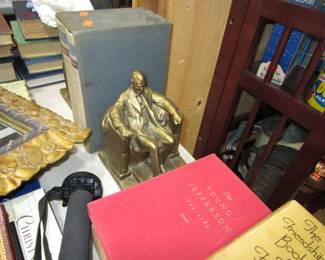 Lincoln bookends and vintage books