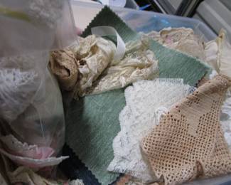 Bins and bins and bins of vintage/antique trim, appliques, beads, lace, more trims