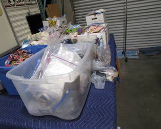 Bins and bins and bins of vintage/antique trim, appliques, beads, lace, more trims